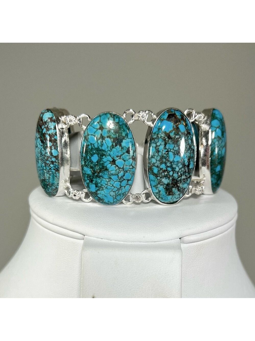 Turquoise 925 Large Gemstone Bracelet - Picture 1 of 7